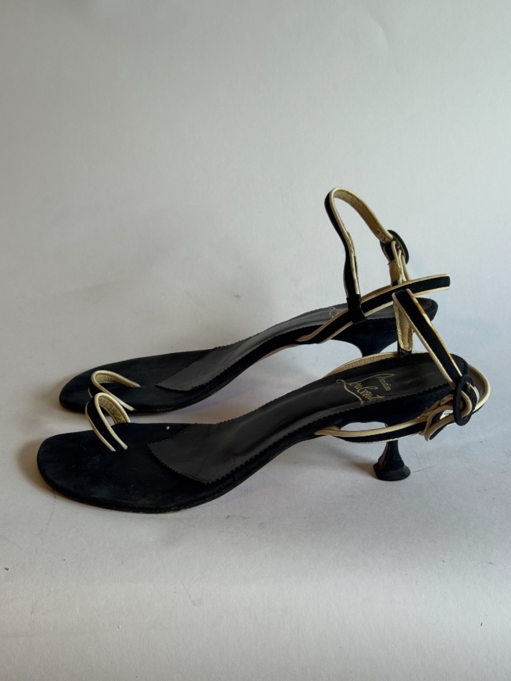 Christian Louboutin Vintage Slingback Heels Navy White Women's 38 - Picture 4 of 8